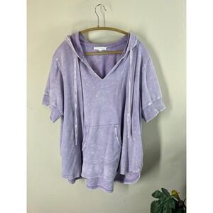 Jane Delancy Short Sleeve Hoodie Sweatshirt Womens Purple Drawstring Pullover